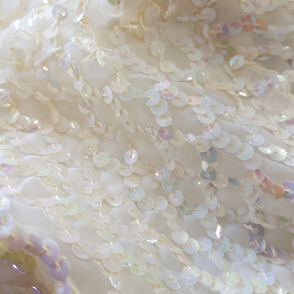 Vintage 1970s Irredecscent Sequin White Angel Maxi Dress - Picture 8 of 11